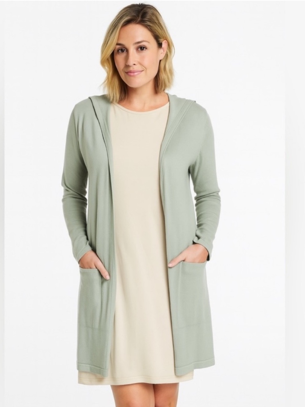 Mint green long cardigan jacket hoodie long sleeve open front cover up sweater
